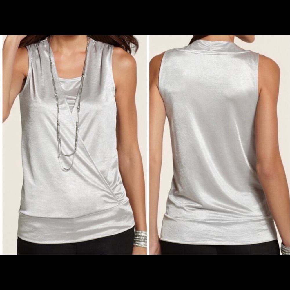 Chico’s silver metallic sleeveless surplice top